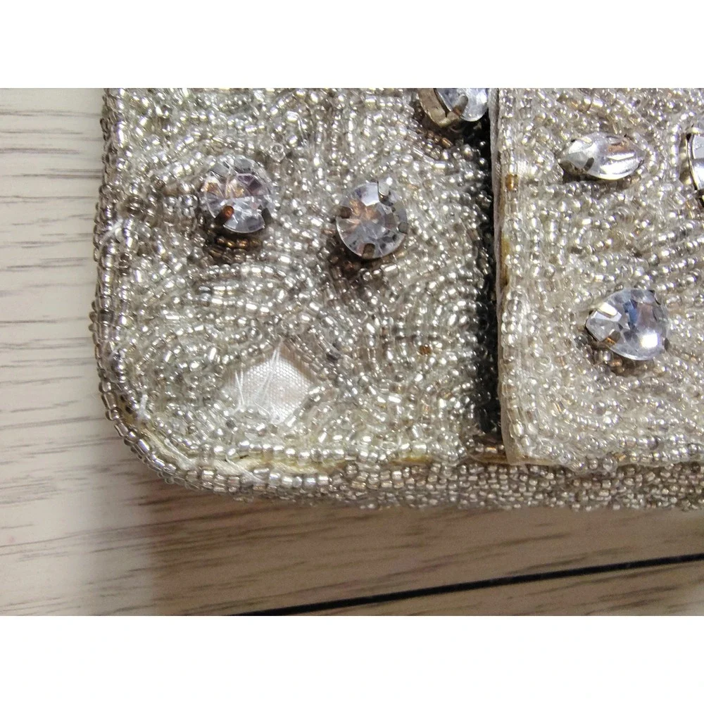 On 34th Silver Beaded Rhinestone Baguette Shoulder Bag Evening‎ Clutch NWT